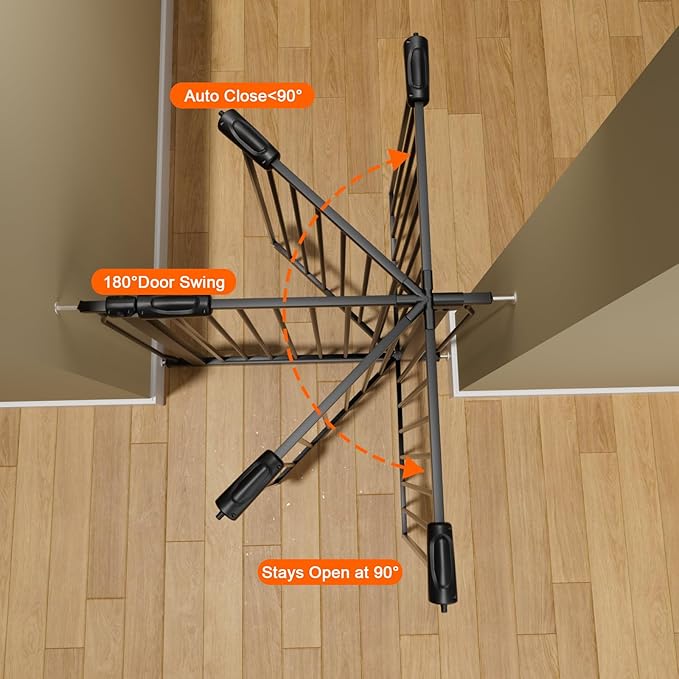 Extra Wide Baby Gate Extra Wide Pet Dog Gates for Stairs Doorways Black Metal Tension Indoor Safety Gates with Pressure Mount 71.5-76.38 Inch