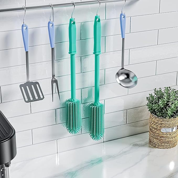 Long Silicone Bottle Cleaning Brush | 2 Pack| 16”+13”Water Bottle Brush Cleaner Brush for Hydro Flask,Glassware,Vacuum Sports Bottle&Vases,Silicone Water Bottle Cleaner Brush for Narrow Neck