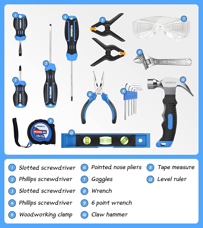18-Piece Kids Tool Set with Tool Storage Bag, Junior Real Hand Tool Kit for Boys & Girls, Children Learning Tools for DIY Building and Woodworking, Age 8+