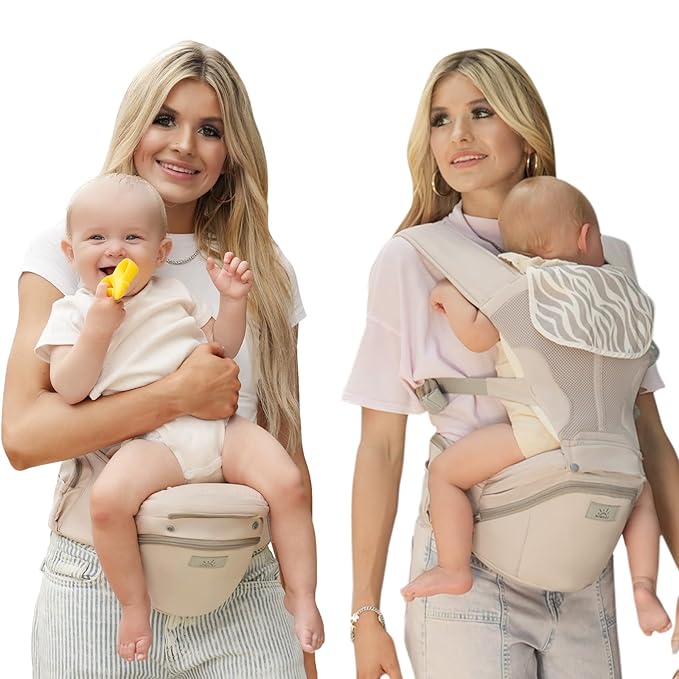 MOMTORY StowNGO Pro Baby Carrier, Safety-Certified 6-in-1 Baby Carrier Newborn to Toddler, Detachable Baby Holder Carrier with Hip Seat, Ergonomic Cozy Baby Body Carrier for 7-50lbs, Khaki