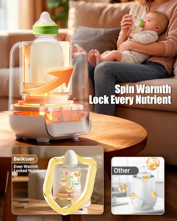 12-in-1 Baby Bottle Warmer for Breastmilk, 98°F 2m Fast Heating Milk Warmers, 24H Locks Nutrients with 360° Swirlable Heat, Precise Even Warming & Temperature Control, Fits All Bottles, Bags, Jars