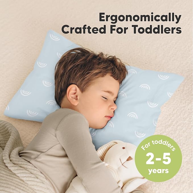 KeaBabies 2-Pack Toddler Pillow 13x18 - Soft Organic Cotton Kids Travel Bed Pillows for Sleeping, School, Nap, Machine Washable, Toddlers 2 to 5, Pillowcase Sold Separately (Pastel Rainbow)