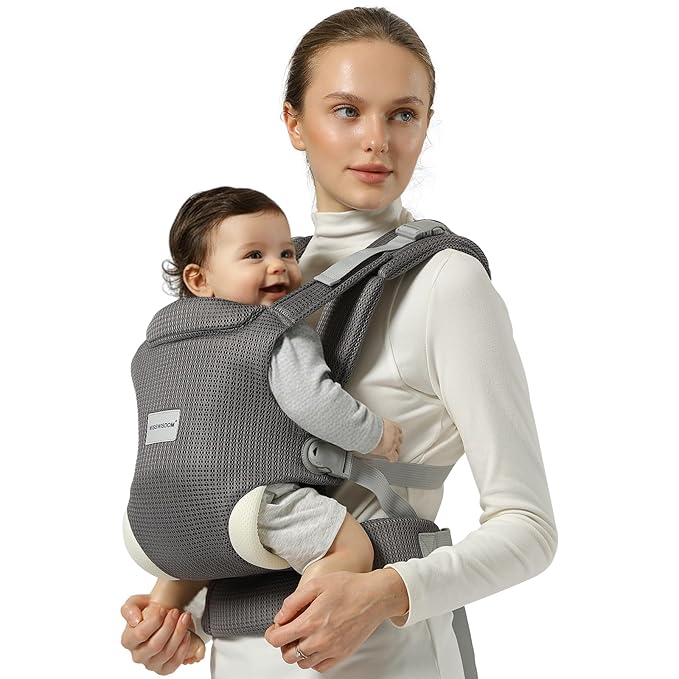 Baby Carrier Newborn to Toddler, Easy Adjustable Toddler Carrier for 7-30lbs, Baby Holder Wrap Carrier, Breathable Mesh Fabric Infant Kangaroo Hip Carriers with Lumbar Support, Grey