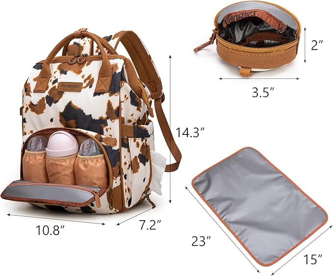 Wrangler Diaper Bag Backpacks Western Backpack Purses Multi-function Baby Bags for Mom with Waterproof Changing Pad & Pacifier Case