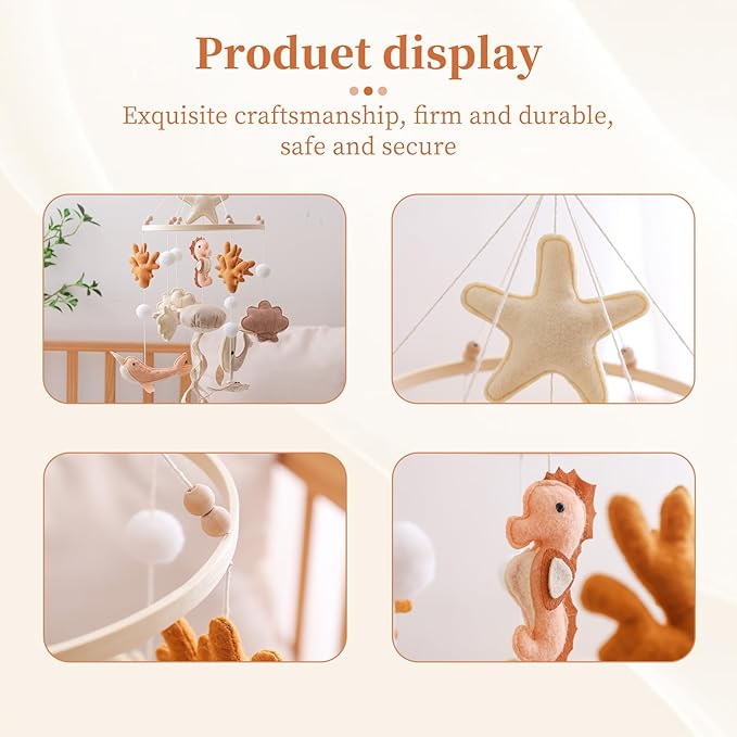 GOODMOM Ocean Nursery Mobile for Boys Girls Gender-Neutral Crib Mobile Seahorse Jellyfish Manta California Pro Handmade Baby Mobile for Crib Sturdy Structure for Newborn