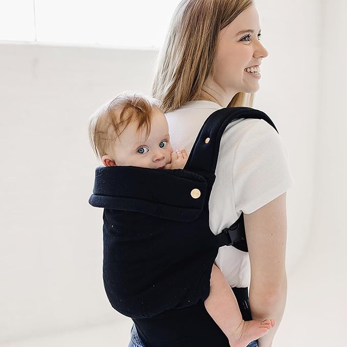 Ava & Oliver Essential Baby Carrier – Ergonomic, Hip-Healthy Soft Structured Carrier for Infants & Toddlers (7–35lbs) - Front and Back Carry, Breathable Fabric, Stylish & Lightweight (Black)