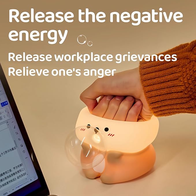 Bubble Blowing Otter Night Light, 3-Level Dimmable USB Rechargeable Lamp with Timer, Soothing Animal Toy for Nursery Bedroom Dorm Decor, Gift for Boys Girls Teens Adults