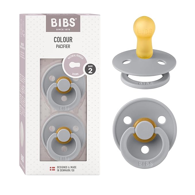 BIBS Pacifiers Colour Collection | Natural Rubber Baby Pacifier | Set of 2 BPA-Free Soothers | Made in Denmark | 6+ Months (Pack of 2) | Cloud