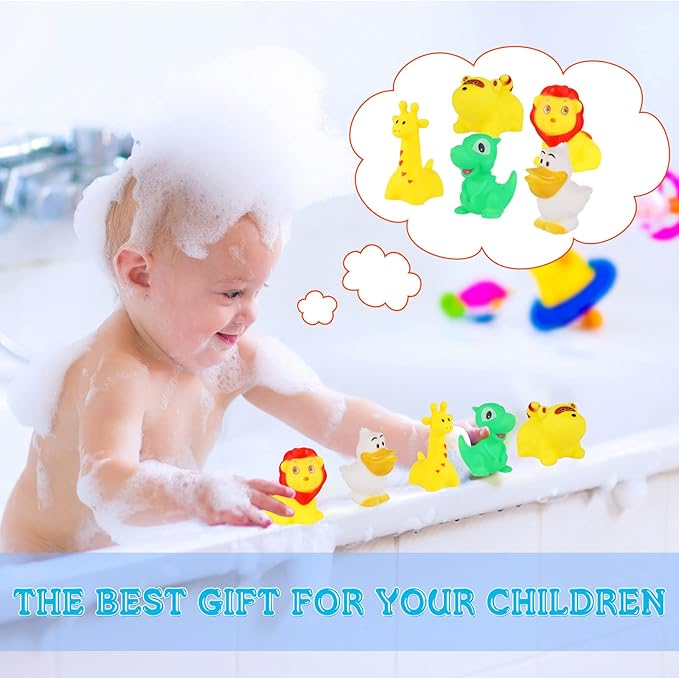 Chivao 50 Pcs Baby Bath Toys Bulk Infant Water Float Squeak Rubber Bathtub Pool Toy for Toddlers Kids Baby Shower Party Favors Birthday Gifts, Ocean Animals, Random Style(Jungle Style)