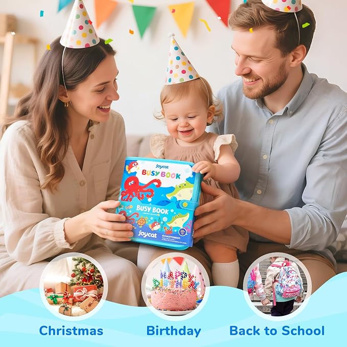 JoyCat Ocean Busy Book for Toddlers 1-3 - Travel Toy Activity Book for 1 2 3 Year Old Boys Girls, Educational Travel Toy with Sea Animals & Life Skills, Toddler Birthday Gift, Autism Sensory Toys