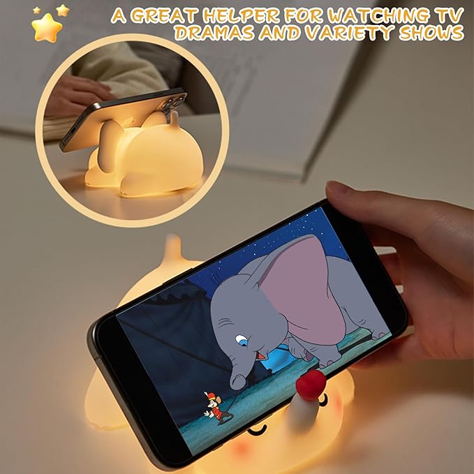 Squishy Night Light for Kids, Elephant Silicone Lamp with 4 Lullabies, Touch Control 3 Dimming Levels, 30-Min Timer, Rechargeable Cute Nightlight for Nursery, Toddler Room Decor