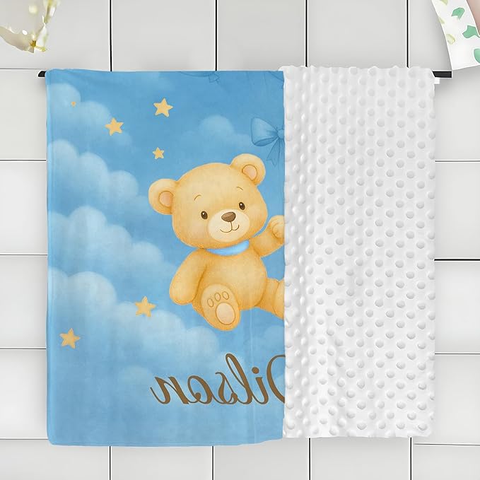 Personalized Baby Blankets for Girls & Boys - Super Soft Easter Blanket with Thick Double-Layer Dotted Backing, Personalized Baby Gifts for Baby Shower from Grandma (Blue-Pink, Customize Now)