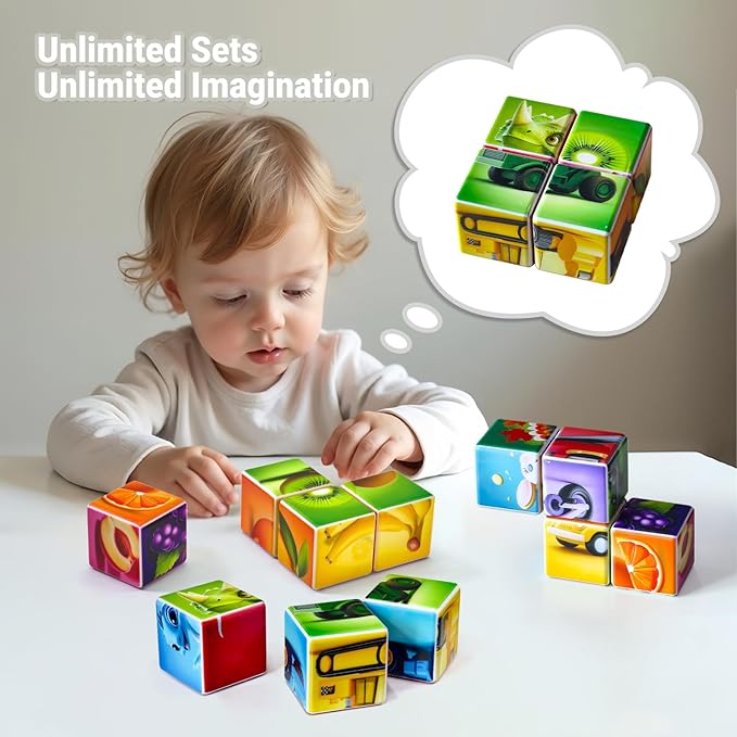 Random 4 Sets of Magnetic Blocks for Toddlers, 4 Packs Total 16 PCS & 24 Patterns, Magnetic Puzzles for Kids 1-3, Preschool Learning Classroom Must Haves Puzzle Toys