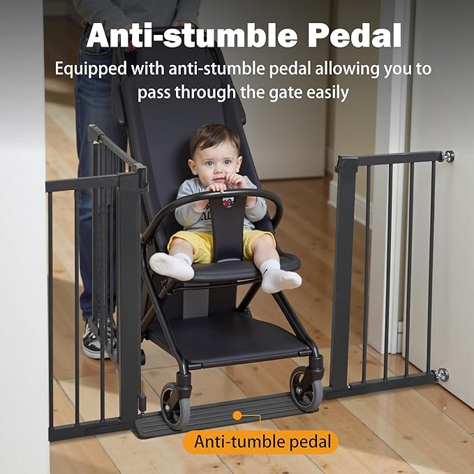 Mumeasy Baby Gate for Stairs - 29.6-46" Auto Close Dog Gate for Doorways, Extra Wide Child Gate Indoor, Walking Through Safety Gate for Kid, Pet Gates No Drilling Black, Mom's Choice Awards Winner