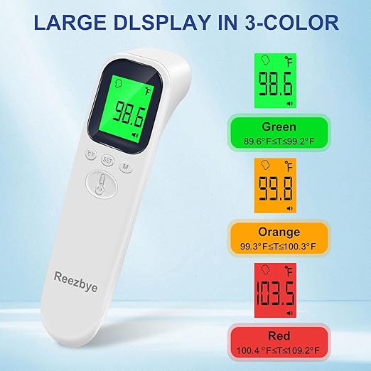 Contactless Thermometer - Digital Forehead Thermometer for Baby, Kids and Adults,3 Color Fever Alarm, 2 in 1 Forehead & Object Mode