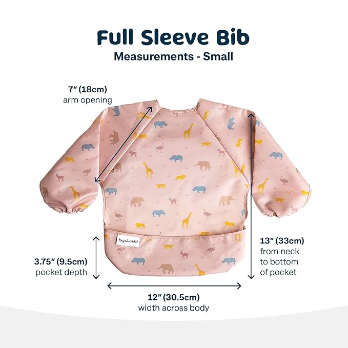 Tiny Twinkle Long Sleeve Bib for Babies & Toddlers – Waterproof Smock Bib for Eating – Machine Washable & Mess-Proof, Baby Feeding Essential & Shower Must-Have(Petite Safari, 6–24M)