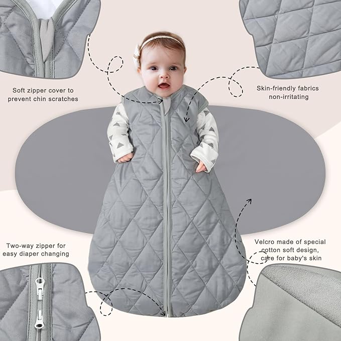 Newborn Sleep Sack Baby Swaddle,3-Way Adjustable Wearable Blanket,Swaddling Sleeping Bag,TOG 2.5 (Gray, 6-12 Months)