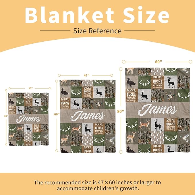 Personalized Baby Blanket for Boys, Custom Baby Blankets with Name, Soft Flannel Double Layer Receiving Swaddle Blanket, Woodland Deer Monogram Birthday Gifts for Toddlers Infants (30"x40")