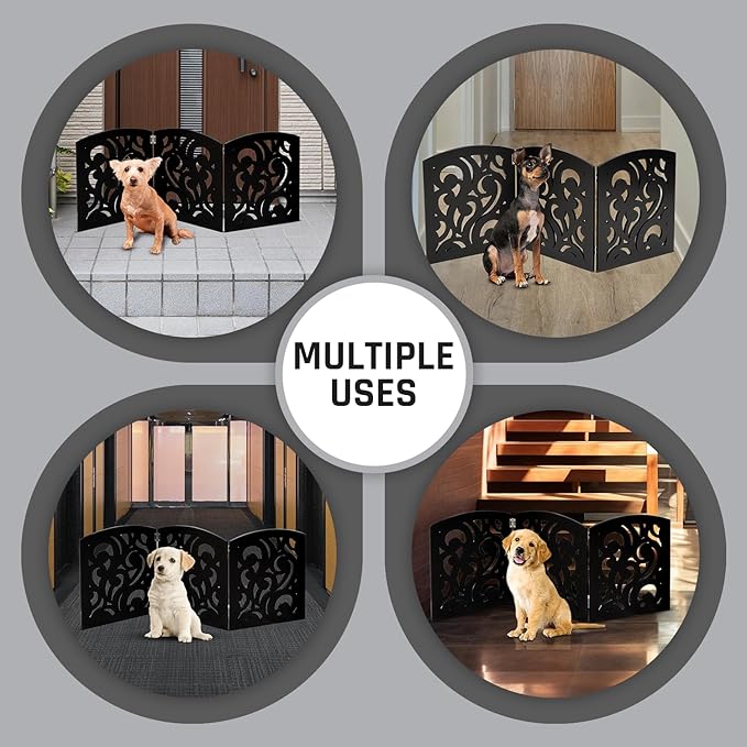 Bundaloo Freestanding Dog Gate Expandable Decorative Wooden Fence for Small to Medium Pet Dogs, Barrier for Stairs, Doorways, & Hallways