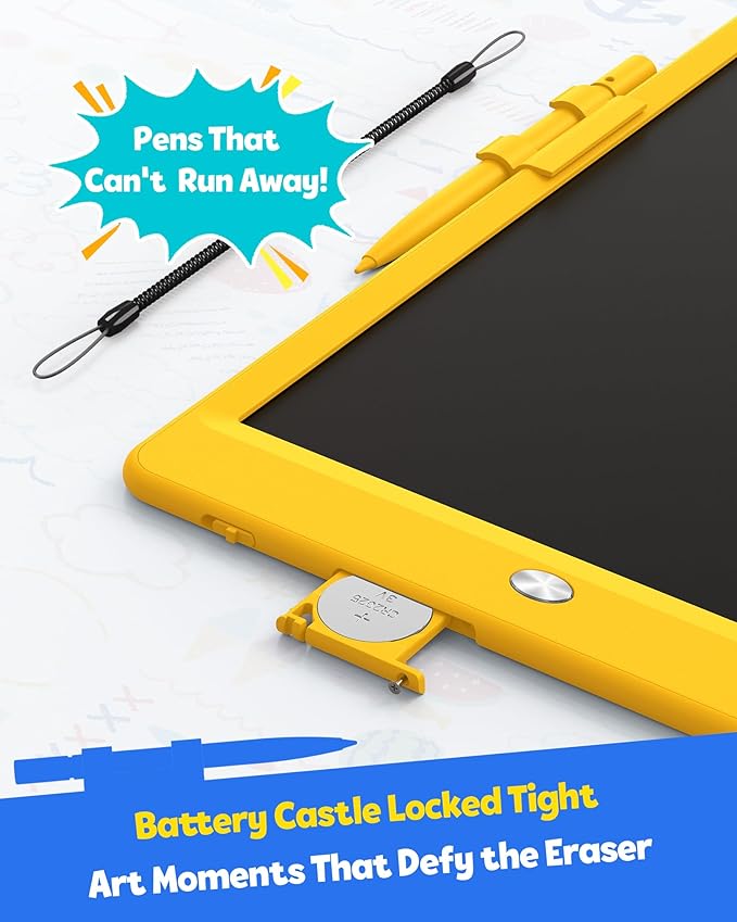 TEKFUN Toys for Girls Boys 10IN LCD Writing Tablet, Magic Doodle Board with Anti-Lost Stylus, Mess Free Coloring for Toddlers Drawing Pad, Toddler Travel Car Plane Trip Toys Gifts (Yellow)