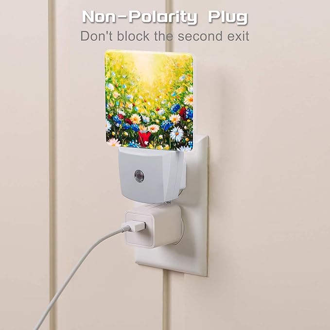 Colorful Daisies Flowers Night Light, Abstract Floral Oil Painting Dusk to Dawn Night Light Plug in, 0.5w Energy Saving Sleep Friendly NightLight for Kids Boys Girls Home Decor