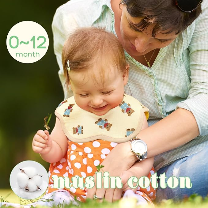 EllieHouse Baby Bibs for Girls Boys 10Pack Muslin Drool Teeth Drooling Teething Bibs Muslin Cotton for Infant Toddler