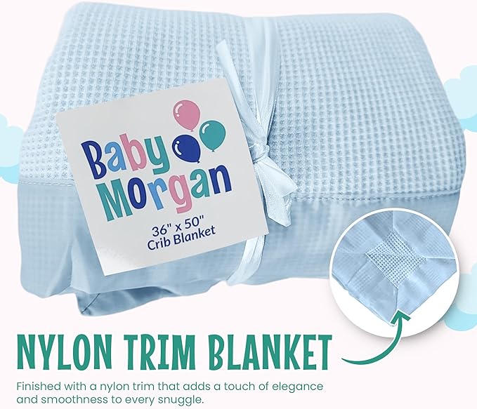 Blankets - Thermal Waffle Warm Baby Blanket for Crib - Soft and Cozy Baby Crib Blanket for Nursery, Stroller, or Naptime Comfort - Ideal Shower Gift - Blue, Nylon Trim (36" x 50")
