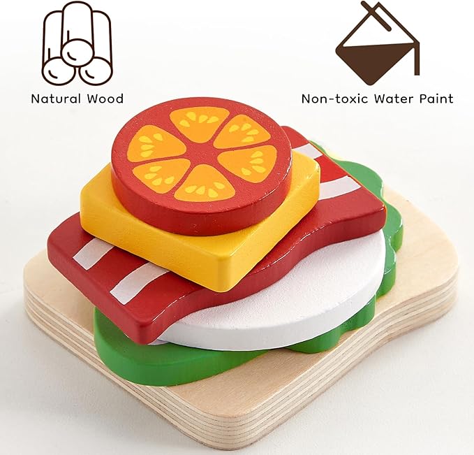 Bagel & Toast Pop-Up Toaster – 18-Piece Wooden Breakfast Playset, Montessori Kitchen Toy Includes Bagels, Bread, Bacon, Veggies & Milk for Kids Ages 3+