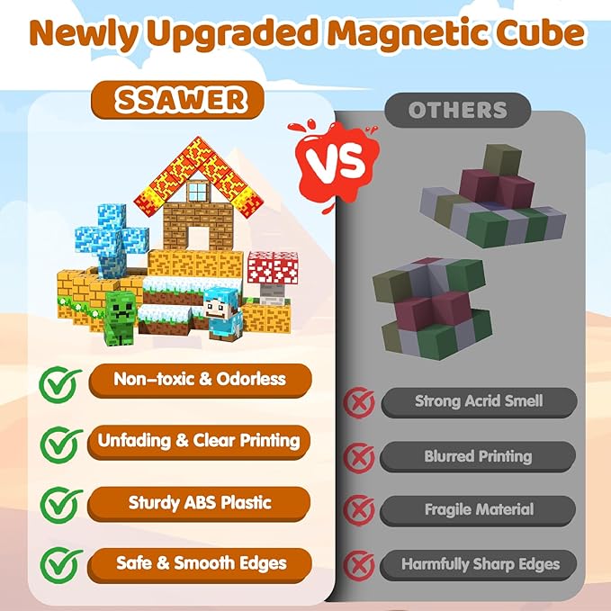 Magnetic Blocks, 100PCS Magnetic Building Blocks, Stacking Magnets for Kids, Sensory Toy for STEM Constructions Magnet Blocks for Boys Girls Age 3+, Christmas Birthday Gifts