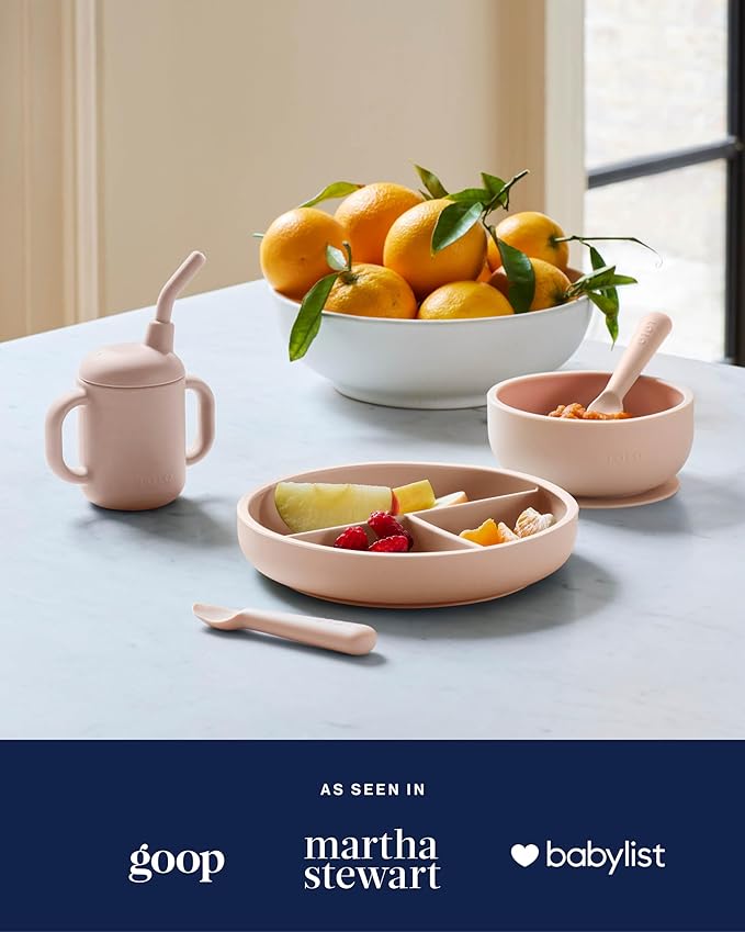 Lalo Suction Bowls - 2 Pack, 100% Silicone Non-Toxic BPA-Free Baby Bowls with Suction Base To Prevent Accidental Tip-Overs - Silicone Bowls For Babies And Toddlers - Grapefruit