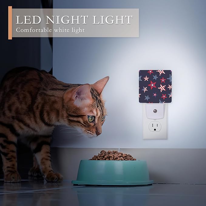 American Stars Night Light - Plug into Wall, USA Flag Night Light with Dusk to Dawn Sensor for Kids, Rooms, Hallways, Kitchens, Bathrooms, Nurseries, Stairs