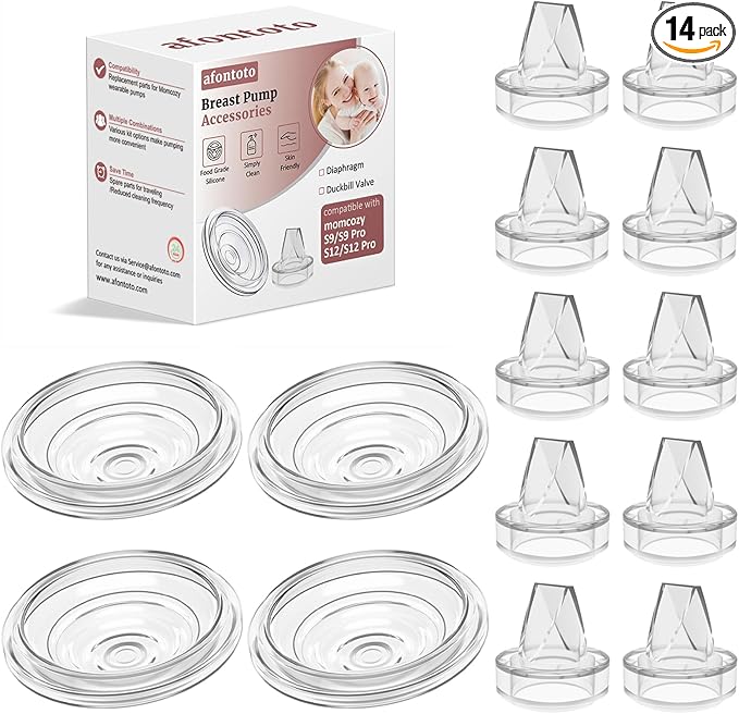 14Pack Breast Pump Parts Compatible with momcozy S9 Pro/S12 Pro/S9/S12 Wearable Breastpump, 10Pack Duckbill Valve & 4Pack Silicone Diaphragm Breast Pump Replacement Parts Breastfeeding Essentials Kit