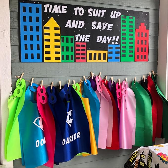 ADJOY Kids Superhero Capes and Masks for Birthday Party - Child Party Capes Bulk Pack of 28 Pcs (14 Sets)