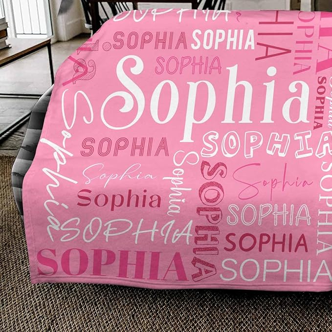 Ship Next Day, Custom Baby Blanket with Name for Girls Boys, Personalized Name Blankets- Printed in USA, Customized Flannel Blankets for Kids Teens, Christmas Birthday Blanket Gifts for Daughter Son