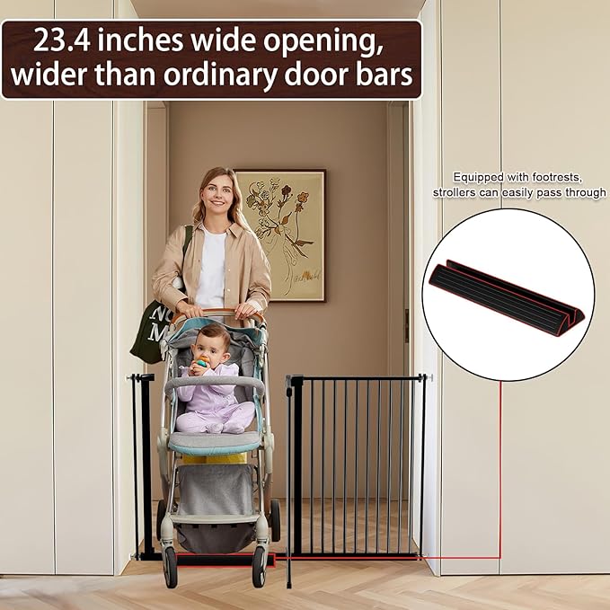 DEARBB Extra Wide Baby Gate Ultra Narrow Spacing 30.11-77.36" Pressure Mounted Double Lock Swing Auto Close Walk Through Metal Safety Pet Gate for Stairs and House Doorway Kitchen