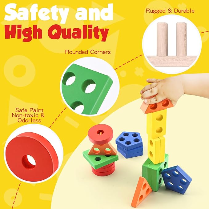 Montessori Toys for 1 2 3 Year Old Girls Boys, Wooden Sensory Toys for 1-3 Year Old Birthday Gifts, Education Toddler Puzzles Toddler Easter Basket Stuffers Learning Toy Activities Puzzles Ages 1-3