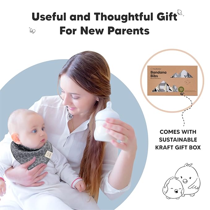 KeaBabies 10-Pack Organic Baby Bandana Bibs for Girls - Super Absorbent Triangle Baby Bibs for Drooling and Teething Infant, 100% Cotton Extra Soft for Newborn, Infant 0-36 Months (MONOS)