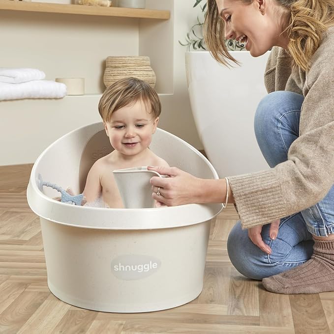 Toddler Bath Tub | Larger Bath for Bigger Kids at Bathtime | Includes Warm and Soft Foam backrest | Grippy Anti-Slip Surface | Includes Easy Drain Bath Plug | Cookies & Cream + Rinse Jug