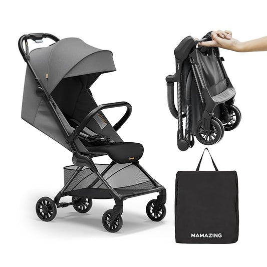 MAMAZING Ultra Air X Travel Stroller - Ultra-Lightweight Under 10 lbs, Carbon Fiber Frame & Airplane Friendly, Lightweight Stroller with Reclining Seat, UPF 50+ Canopy & Travel Bag
