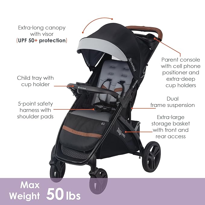 Baby Trend Tango PRO Travel System with Secure-Lift Infant Car Seat, Dash Black