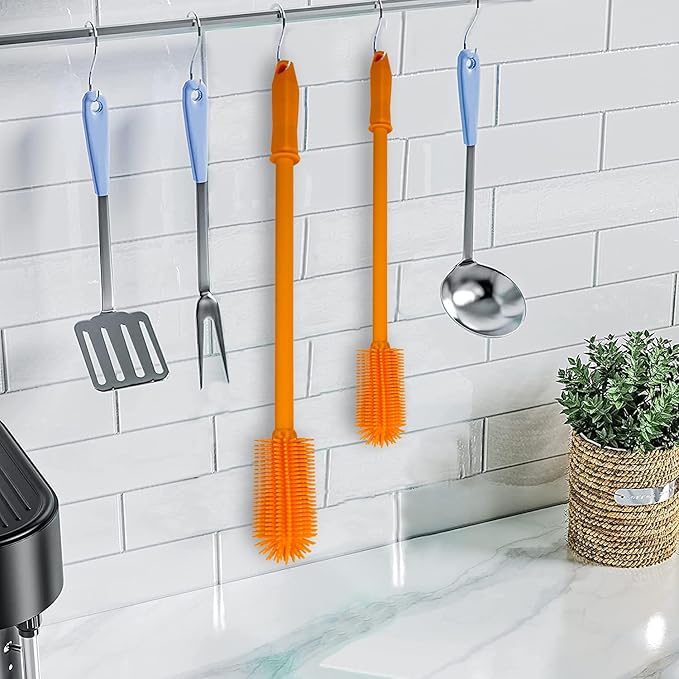 Long Silicone Bottle Cleaning Brush | 2 Pack| 16”+13”Water Bottle Brush Cleaner Brush for Hydro Flask,Glassware,Vacuum Sports Bottle&Vases,Silicone Water Bottle Cleaner Brush for Narrow Neck
