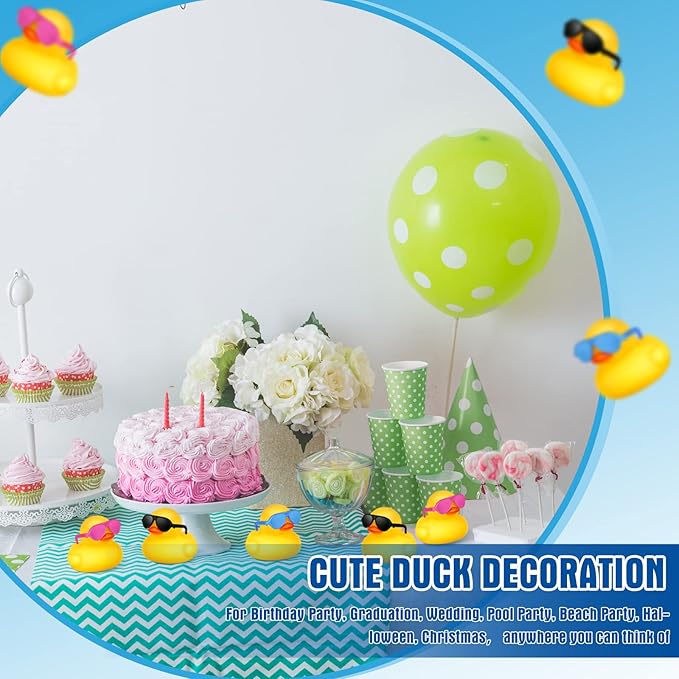 Chivao 36 Pcs Mini Rubber Ducks with 36 Sunglasses Rubber Ducks in Bulk Bathtub Duckies Toys for Kids Christmas Valentine Gifts Birthday Party Favors Cruise(Yellow,Multicolor Sunglasses)