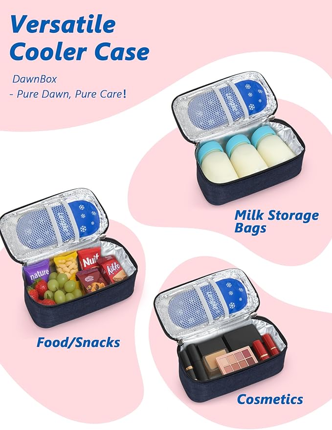 DawnBox Breast Milk Cooler Travel Bag with Real-Time Temp Display - Holds 20oz Breastmilk Storage Bag & Cooling, Portable Breast Milk Cooler Bags with 2 Ice Packs for Breastmilk Storage