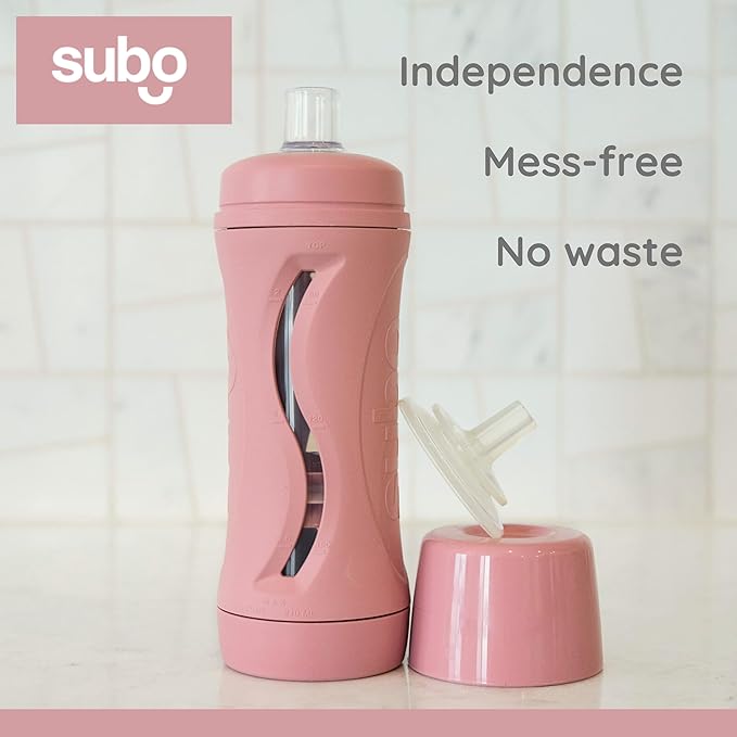 Subo Baby Food Bottle Starter Set | No Mess Baby Toddler Self Feeder | Squeeze Free Design for Purees, Smoothies, Yogurt, Oatmeal, or Thickened Liquids | Reusable Silicone Washable Cup (Rose)