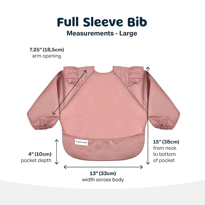 Tiny Twinkle Mess Proof Baby Bib,Waterproof Smock Baby Bib for Eating,Machine Washable Long Sleeve Bib,Baby Led Weaning,Toddler Bib,BLW Supplies(Taupe, Large 2-4 Years)