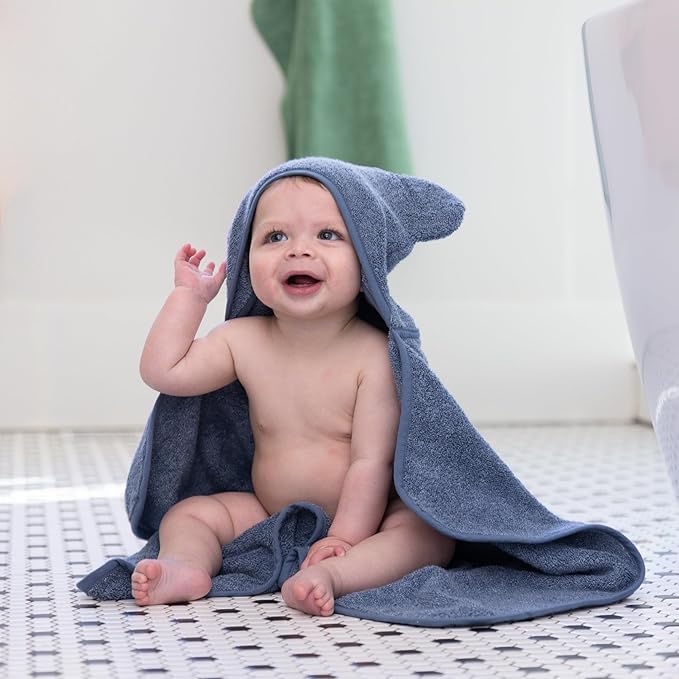 Bella Tunno Baby Bath Towel and Wash Mitt Set – Soft Absorbent Hooded Towels and Mitt-Style Baby Washcloths, Oeko-TEX Certified (Rain)