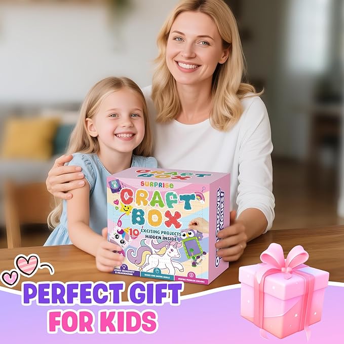 Sewing Kit for Beginner Kids, 10Pcs Unicorn DIY Box Arts and Crafts, My First Felt Kit Projects, Blind Box Craft Supplies, Learn to Sew Embroidery Kit, Birthday Gift for Girls 3 4 5 6 7 8 Years Old