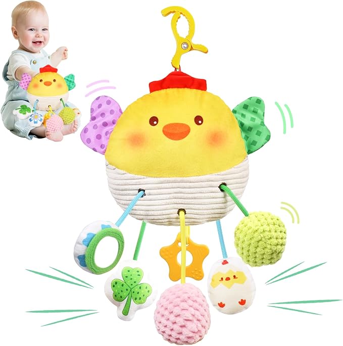 Stroller Toys for Babies 6-12 Months, Car Seat Toys for Babies 0-6 Months Boys Girls, Rattle Mirror Crib Carseat Hanging Toy for 3-6 Month, Newborn Gifts for Baby