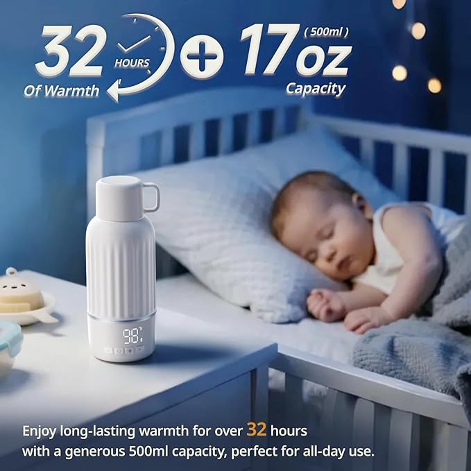 Snow Bear Portable Bottle Warmer for Travel, Fast Heating in 2.5 Mins for Breast Milk and Formula, 10200mAh Battery with LED Display, 17oz Large Capacity, Baby Bottle Warmer with Temperature Control