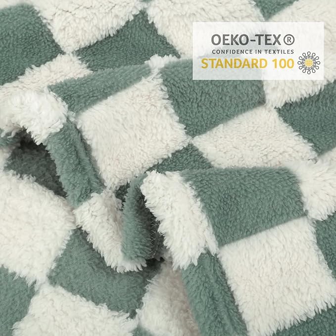 HOMRITAR Checkered Baby Blanket for Boys Sage Green Soft Fluffy Fuzzy Blankets with 3D Chessboard Grid, Warmer Comfort Reversible Lightweight Bed Blanket for Toddlers Infant or Newborn 30 x 40 Inch